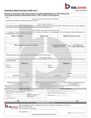 NOMINEE MODIFICATION FORM DA 3 RBL Bank