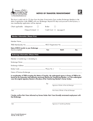 Treb Reinstatement Form