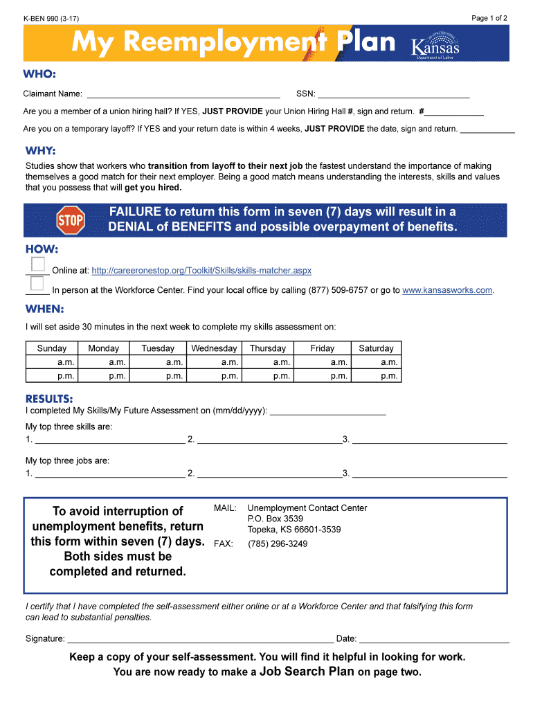 Reemployment Plan Template  Form