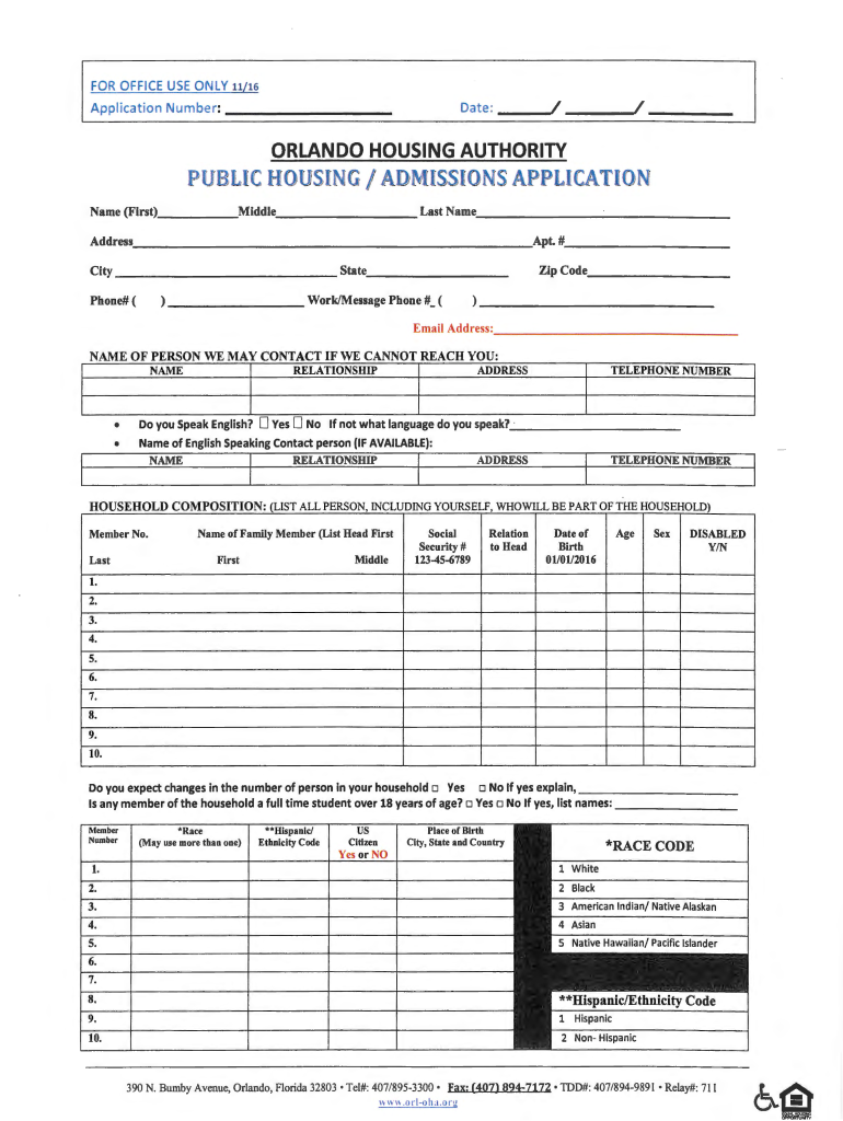 Orlando Housing Authority Application Packet  Form