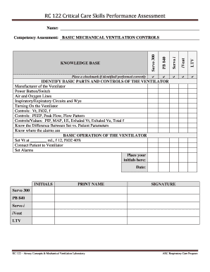 Ltv Ventilator Competency Checklist  Form