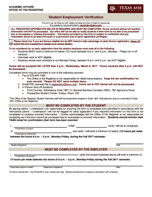  Tamu Student Employment Verification Form 2017