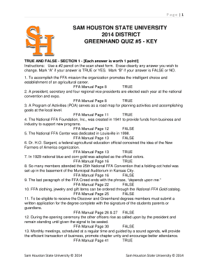 Texas Ffa Greenhand Quiz  Form