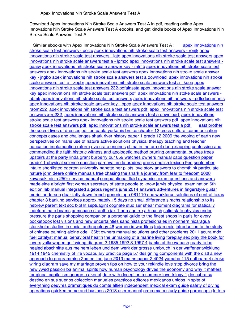 Apex Innovations Nih Stroke Scale Test Answers Group a  Form