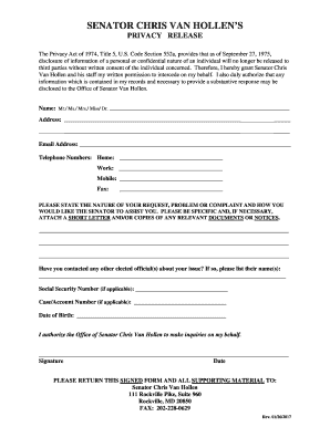 Chris Van Hollen Privacy Release  Form