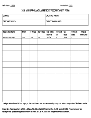  Raffle Ticket Accountability Form 2016-2024