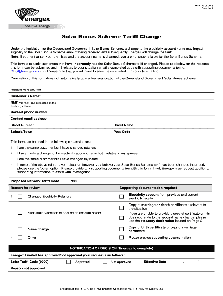  Energex 1641 Form 2018