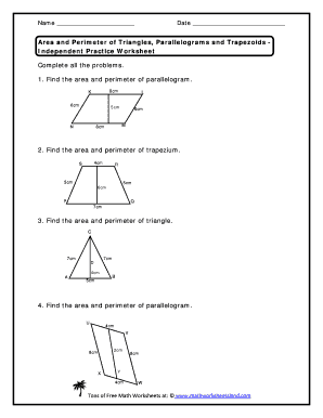 Area of Triangles and Parallelograms Worksheet  Form