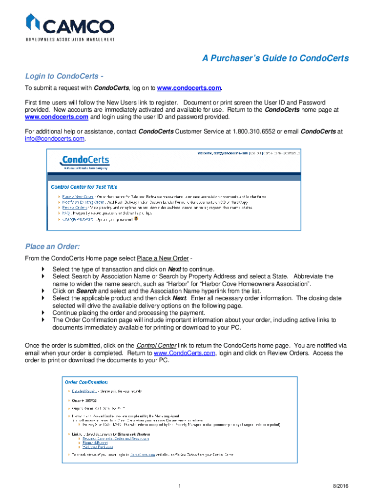  CAMCO Purchaser Guide to CondoCerts 2 2016-2024