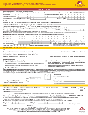 Birla Sun Life Insurance Maturity Form