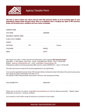 Transfer Agency Form AOC Insurance Broker