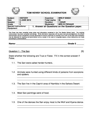 Grade 5 History Exam Papers PDF  Form