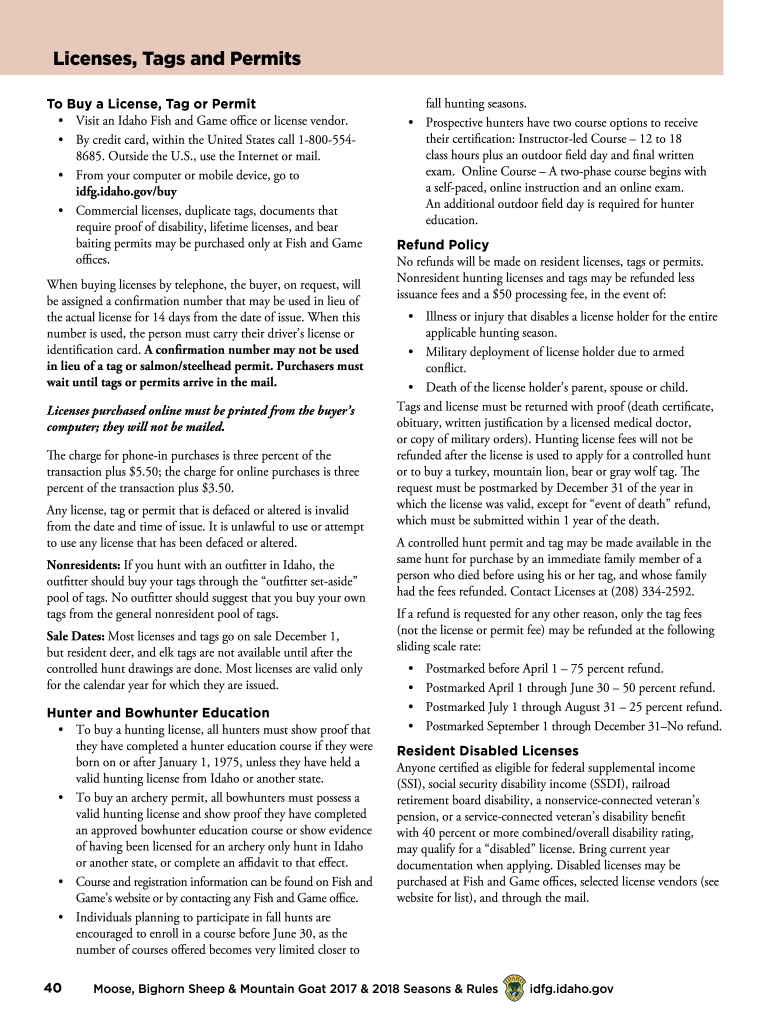 Licenses, Tags and Permits Idfg Idaho Gov Idfg Idaho  Form