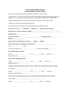 CITY of BEAUMONT, TEXAS ALARM PERMIT APPLICATION  Form