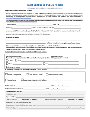 Request to Release Educational Records Sph Cuny Edu Sph Cuny  Form