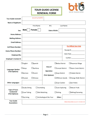 Tour Guide Renewing Application Form