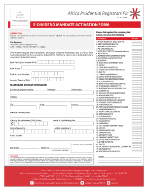 Africa Prudential Registrars E Dividend Mandate Form