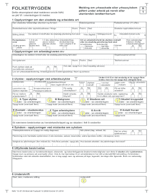 Melding Om Yrkesskade Eller Yrkessykdom P F Rt under Arbeid P Norsk Eller Utenlandsk Landterritorium NAV 13 07 05  Form