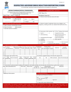 Suspected Adverse Drug Reaction Reporting Form Indian Ipc Nic