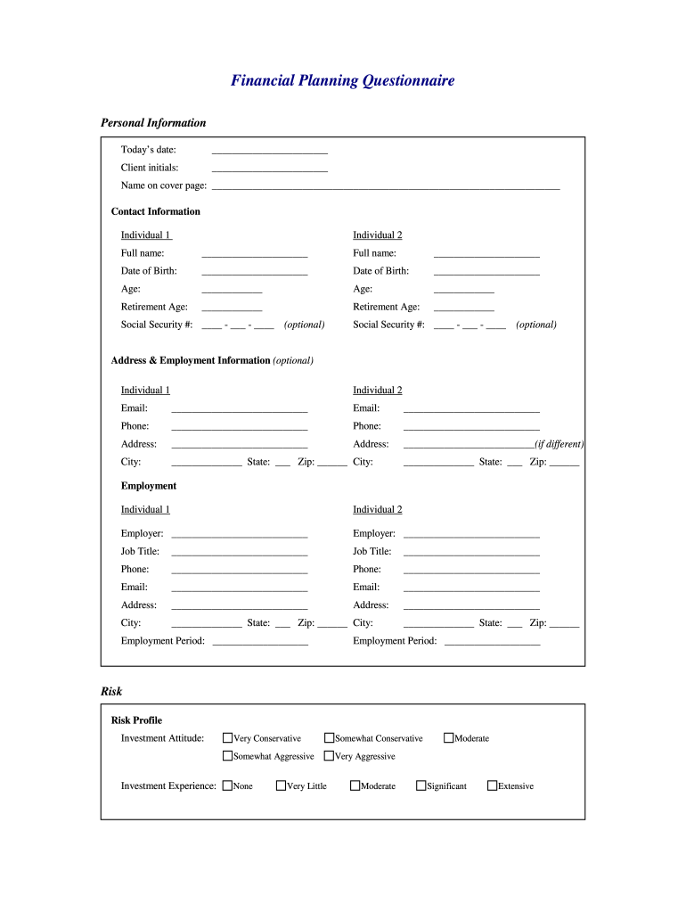 Financial Planning Questionnaire  Form