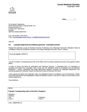 Copyright Letter Bentham Science  Form