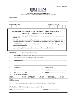 Medical Check Up Form