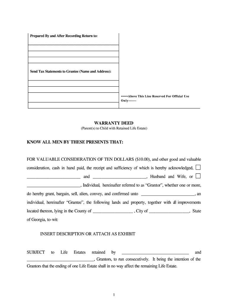 Georgia Life Estate Deed Form