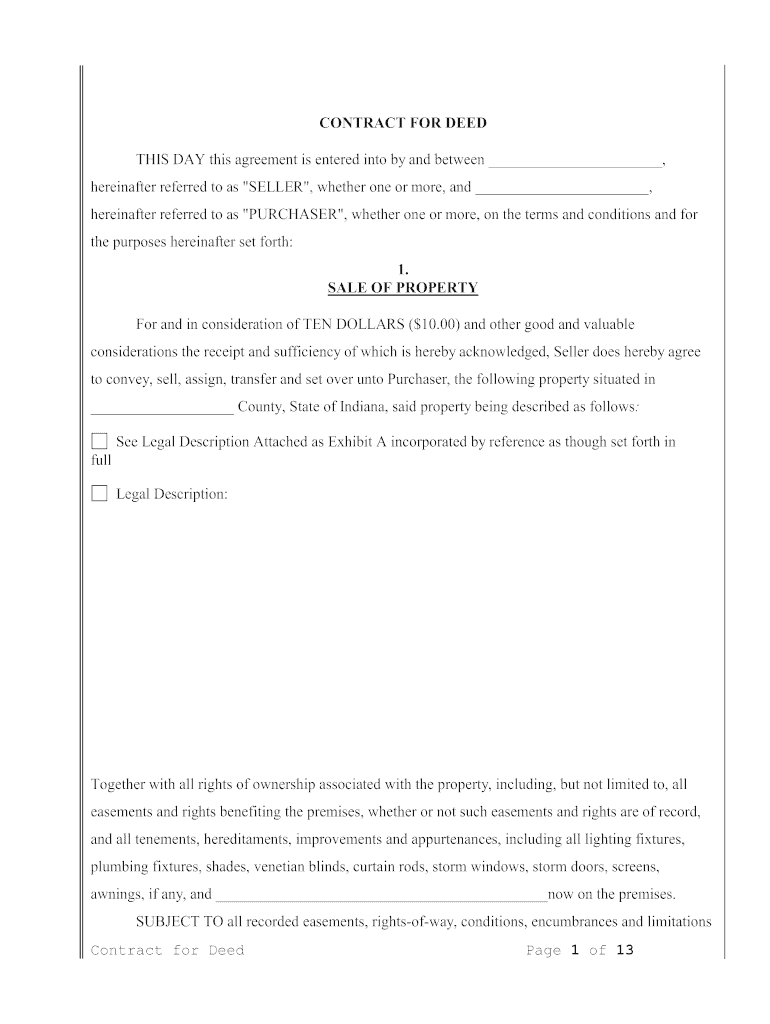 Land Contract Indiana  Form