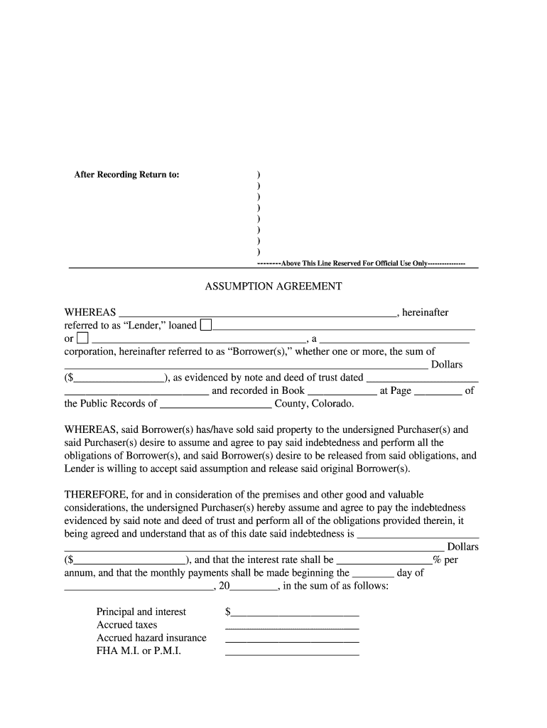 Assumption of Mortgage Form