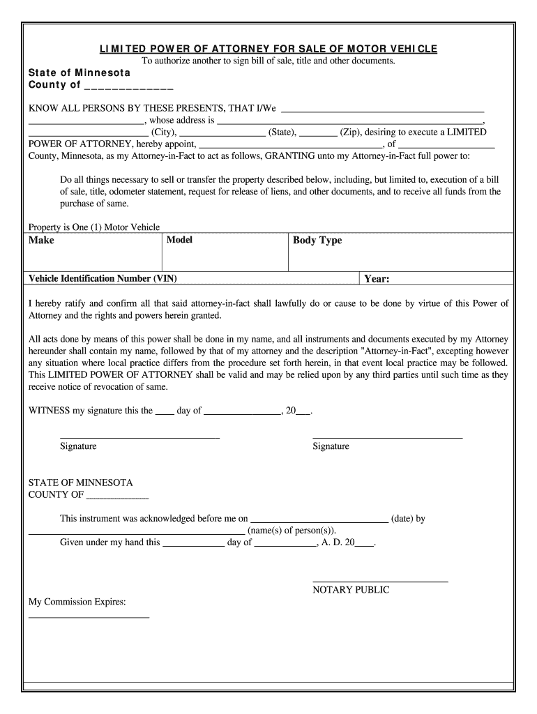 Minnesota Vehicle  Form