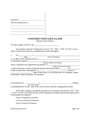 Nj Construction Lien Form