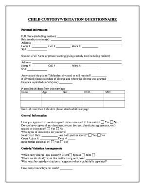 Child Custody and Visitation Questionnaire  Form