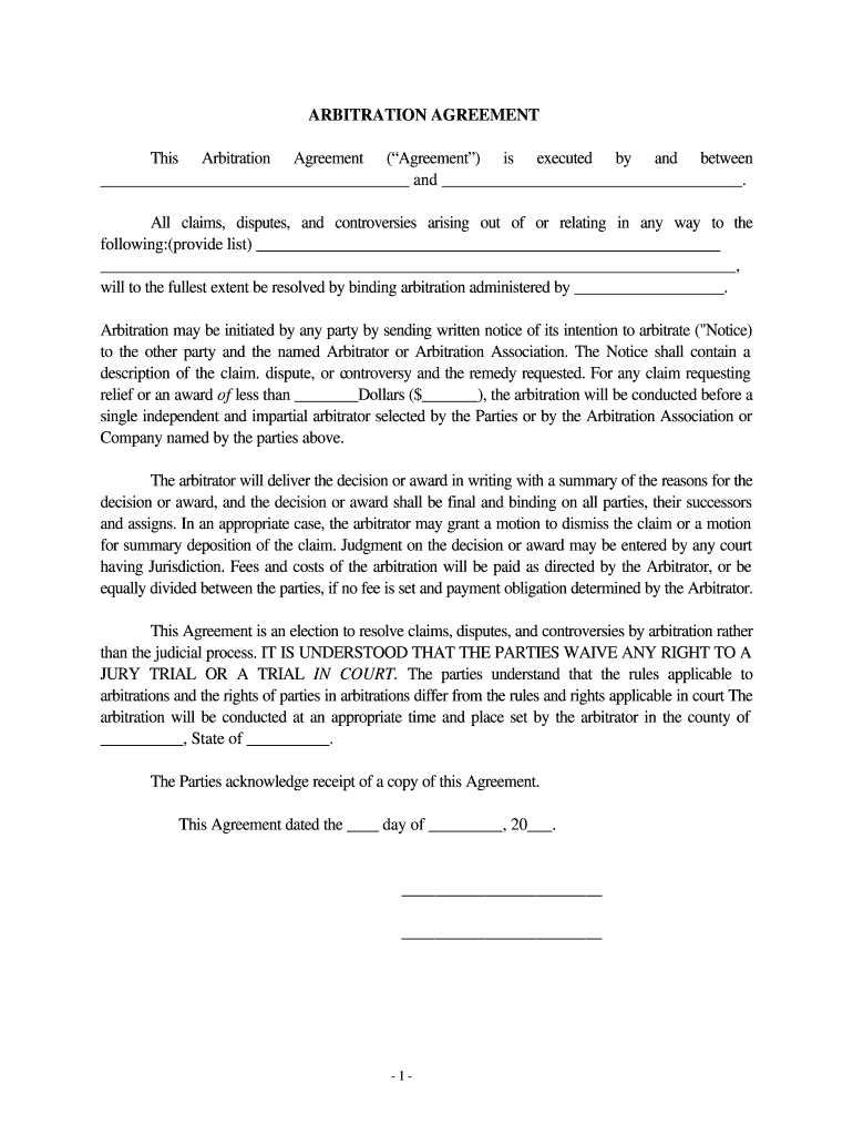 Arbitration Agreement  Future Dispute  Form