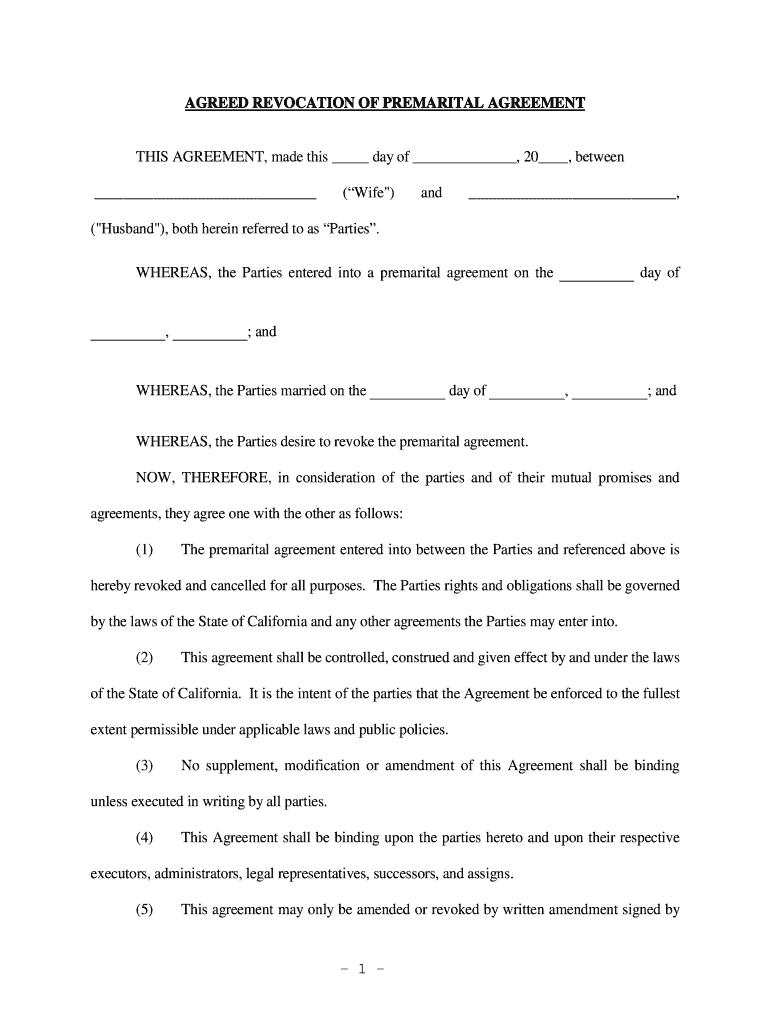 Prenuptial Agreement California  Form
