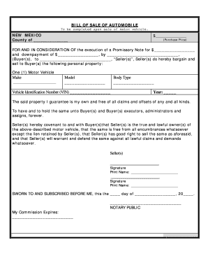 Bill of Sale New Mexico  Form