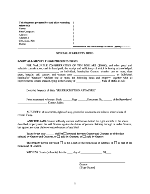 Special Warranty Deed  Form