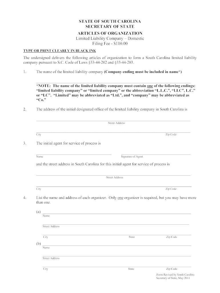 Limited Liability Company Articles of Organization  Form