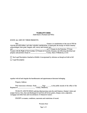Oklahoma Warranty Deed from Individual to Husband and Wife  Form