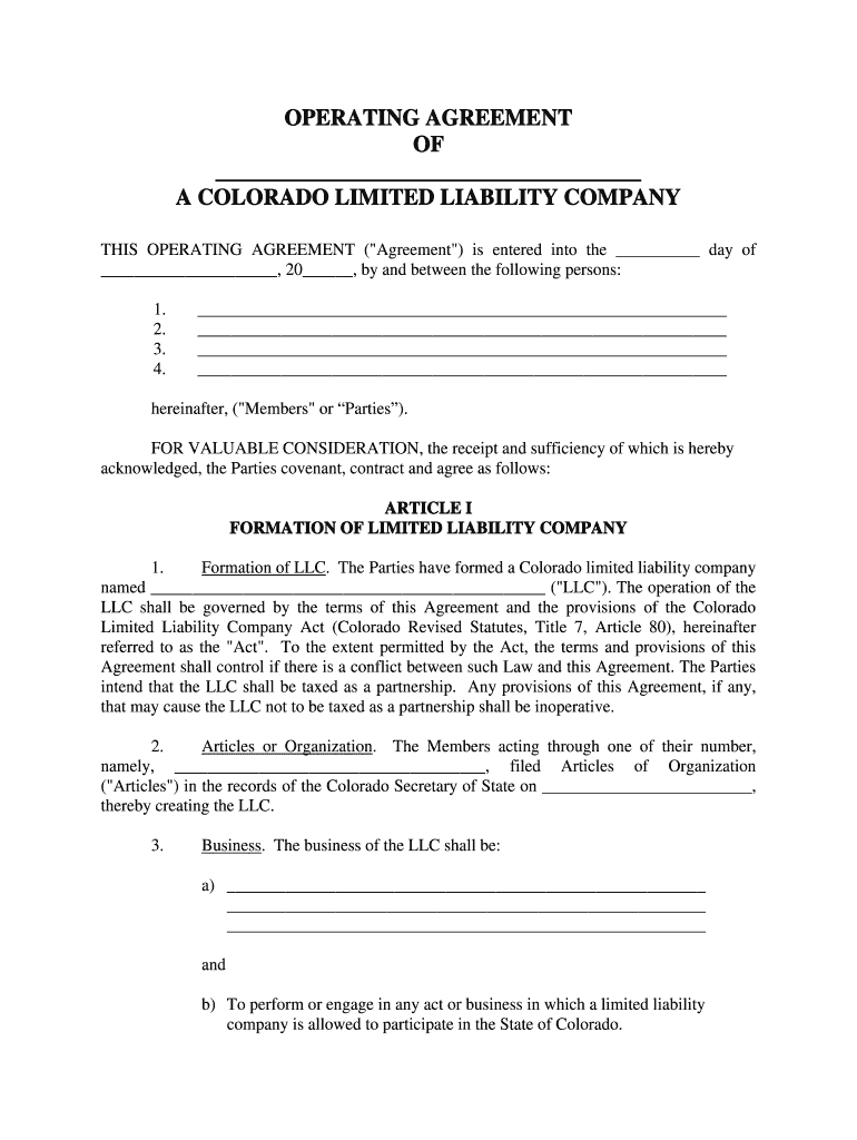 Operating Agreement Template  Form