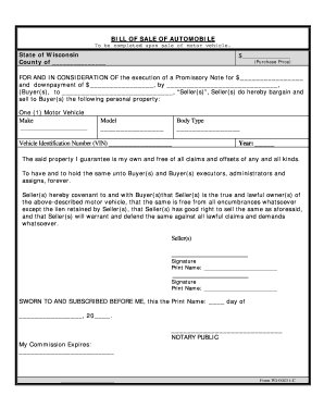 Vehicle Bill of Sale Wisconsin  Form