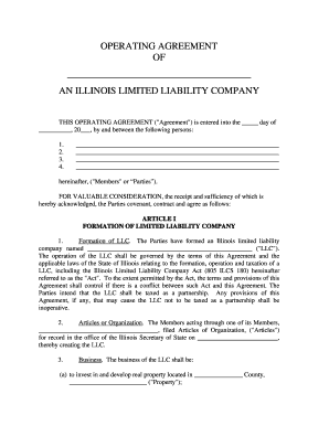 Illinois Llc Operating Agreement  Form