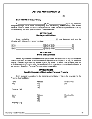 Last Will And Testament Form Alabama Pdf Fill Out And Sign Printable Pdf Template Signnow