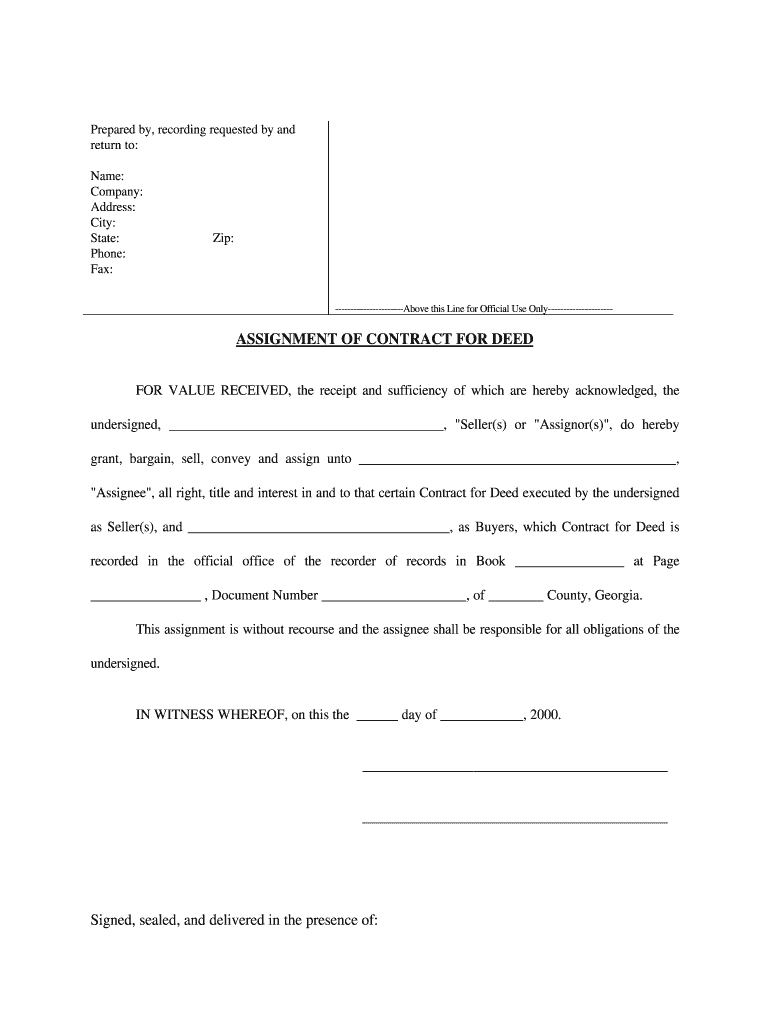 Georgia Assignment of Contract for Deed by Seller  Form