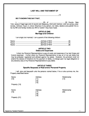 Last Will and Testament Ny  Form