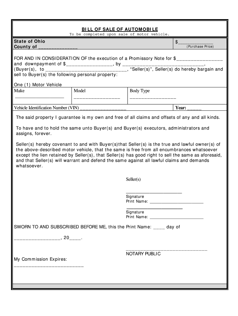 Vehicle Bill of Sale PDF  Form