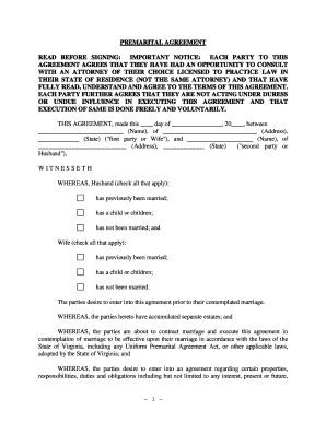 Prenuptial Agreement Virginia  Form