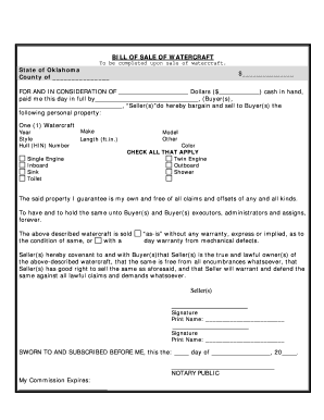 Boat Bill of Sale Oklahoma  Form