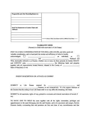 Maryland Life Estate Deed Form