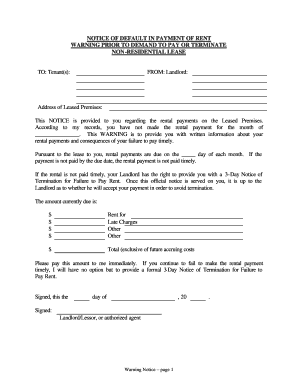 Connecticut Notice of Default in Payment of Rent as Warning Prior to Demand to Pay or Terminate for Nonresidential or Commercial  Form