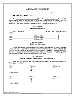 Sample Last Will and Testament for Married Couple  Form